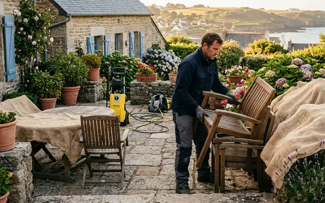 Préparation — nettoyage de terrasse dans le pays de Redon